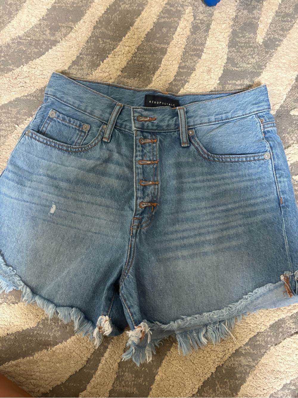 Aeropostale Light Blue High-Rise Frayed Denim Shorts